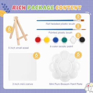 ESRICH 6 Set Mini Acrylic Paint Kit,Mini Stretched Canvas with Easel,Valentines Day Gifts,Acrylic Pa...