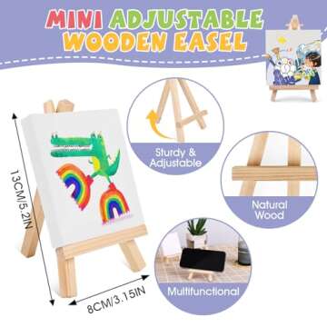 ESRICH 6 Set Mini Acrylic Paint Kit,Mini Stretched Canvas with Easel,Valentines Day Gifts,Acrylic Paint Strips,Paint Palettes,Painting Brushes, Mini Canvas and Easel Set for Kids Artists Beginner