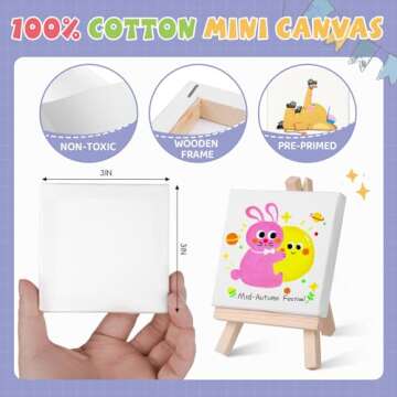 ESRICH 6 Set Mini Acrylic Paint Kit,Mini Stretched Canvas with Easel,Valentines Day Gifts,Acrylic Paint Strips,Paint Palettes,Painting Brushes, Mini Canvas and Easel Set for Kids Artists Beginner