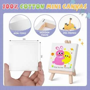 ESRICH 6 Set Mini Acrylic Paint Kit,Mini Stretched Canvas with Easel,Valentines Day Gifts,Acrylic Paint Strips,Paint Palettes,Painting Brushes, Mini Canvas and Easel Set for Kids Artists Beginner