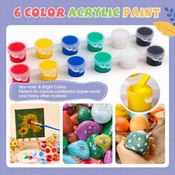 ESRICH 6 Set Mini Acrylic Paint Kit,Mini Stretched Canvas with Easel,Valentines Day Gifts,Acrylic Paint Strips,Paint Palettes,Painting Brushes, Mini Canvas and Easel Set for Kids Artists Beginner