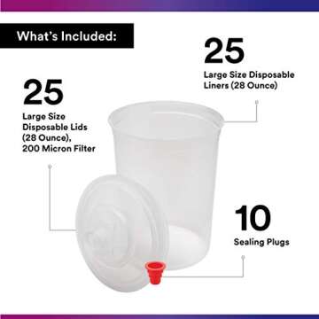 3M PPS (Original Series) Paint Spray Gun Cup Lids and Liners Kit, Large, 28 oz, 200-micron Filter, U...