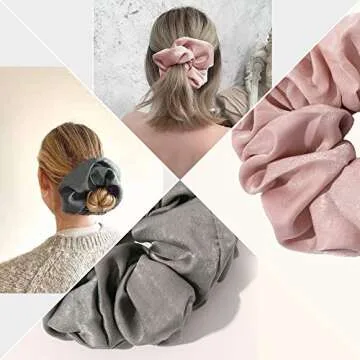 Scrunchies Hair Ties for Women - Big Silk Satin Scrunchie Exra Large Jumbo Gaint Oversized Cute Scrunchy for Curl Thick Hair Ligas Para el Cabello De Mujer Decorations Hair Accessories Gift for Girls