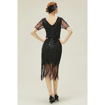 Elegant 1920s Fringed Sequin Dress for Parties