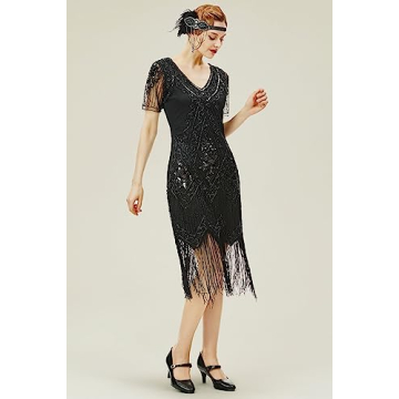 Elegant 1920s Fringed Sequin Dress for Parties