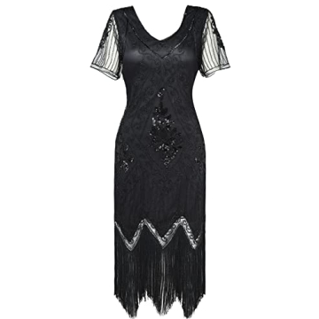 Elegant 1920s Fringed Sequin Dress for Parties