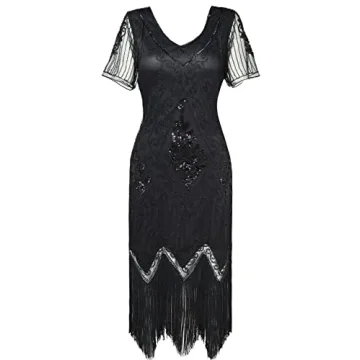 Elegant 1920s Fringed Sequin Dress for Parties