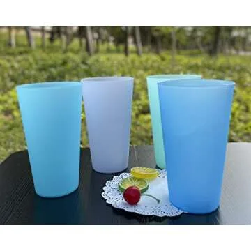 YUYUHUA 32-ounce Cups, BPA-free Plastic Tumblers Reusable Dishwasher Safe Set of 12 in 4 Assorted Co...