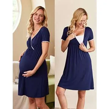 Ekouaer Nursing Nightown Delivery and Labor Gown for Hospital Short Sleeve Maternity Breastfeeding D...
