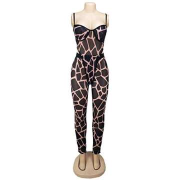 Women Sexy See Through Two Piece Jumpsuits Halter Camisole Bodysuit Sheer Mesh Skinny Pants Club Long Romper Black XL