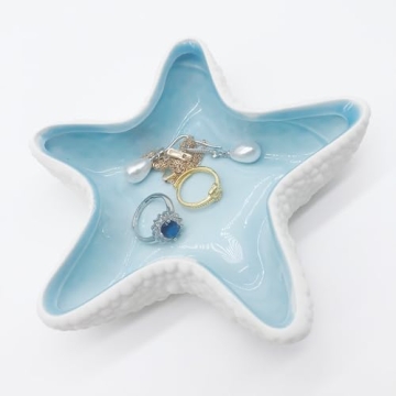 BESSKON Starfish Jewelry Dish for Women, Ceramic Seashell Jewelry Holder Dish, Small Shell Ring Dish...
