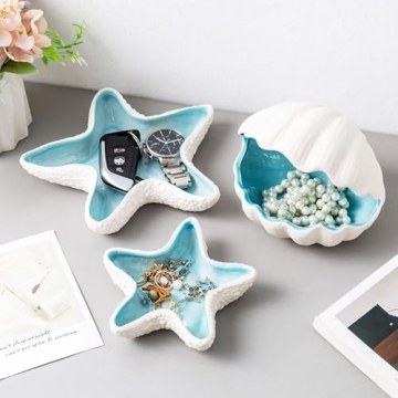 BESSKON Starfish Jewelry Dish - Coastal Decor Trinket Tray