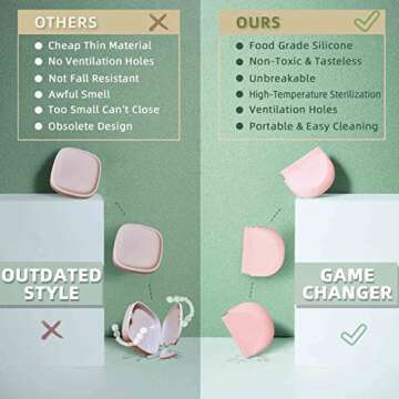 onbuwws Silicone Pink Retainer Case with Lanyard Slim Cute Retainer Holder Dental Thin Container Braces Case for Girl Women Kids Men Travel Partial Denture Night Mouth Guard Aligner Case