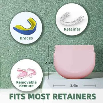 onbuwws Silicone Pink Retainer Case with Lanyard Slim Cute Retainer Holder Dental Thin Container Braces Case for Girl Women Kids Men Travel Partial Denture Night Mouth Guard Aligner Case