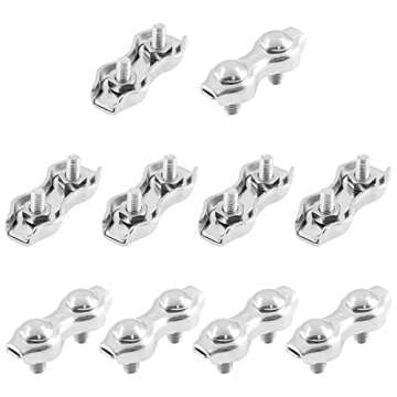 Bonsicoky 10Pcs M2 Stainless Steel Duplex Wire Rope Clips, Duplex Double Bolt Cable Clamp for 1/16 I...