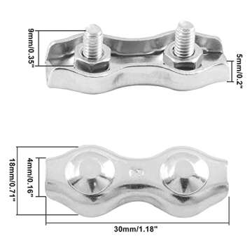 Bonsicoky 10Pcs M2 Stainless Steel Duplex Wire Rope Clips, Duplex Double Bolt Cable Clamp for 1/16 Inch Diameter Wire Cable