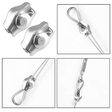 Bonsicoky 10Pcs M2 Stainless Steel Duplex Wire Rope Clips, Duplex Double Bolt Cable Clamp for 1/16 Inch Diameter Wire Cable