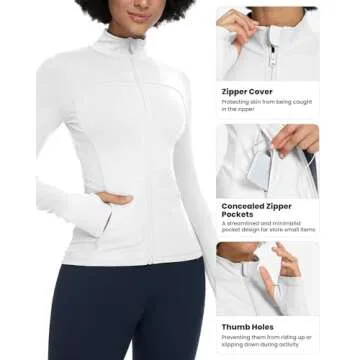 QUEENIEKE Womens Running Jacket Athletic Workout Jackets Track Full Zip Up Gym for Women Yoga Top Nurse Align Slim Fit Sport bbl Scrub Jacket Long Sleeve Sweater White Small