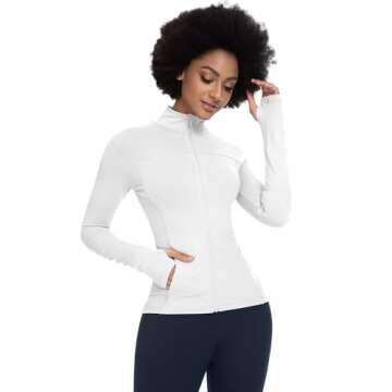QUEENIEKE Womens Running Jacket Athletic Workout Jackets Track Full Zip Up Gym for Women Yoga Top Nurse Align Slim Fit Sport bbl Scrub Jacket Long Sleeve Sweater White Small