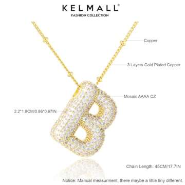 KELMALL Cubic Zirconia Bubble Initial Letter Necklace for Women - Elegant Gold Plated A-Z Alphabet Name Pendant Necklace with Rhinestone - Personalized Gift