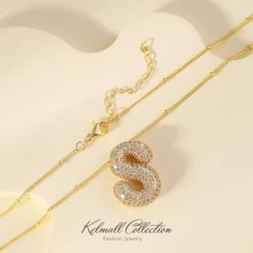 KELMALL Cubic Zirconia Bubble Initial Letter Necklace for Women - Elegant Gold Plated A-Z Alphabet Name Pendant Necklace with Rhinestone - Personalized Gift