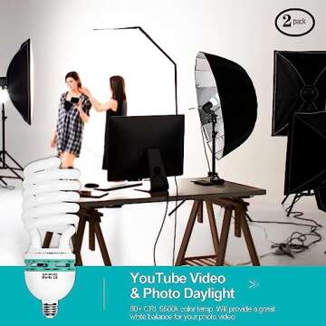 EMART Full Spectrum Light Bulb, 105W Spiral CFL 5500k Daylight for Softbox Lighting Kit, Replacement Lamp for Photography Photo Video Studio, Household Use, Portrait Shooting -2PACK