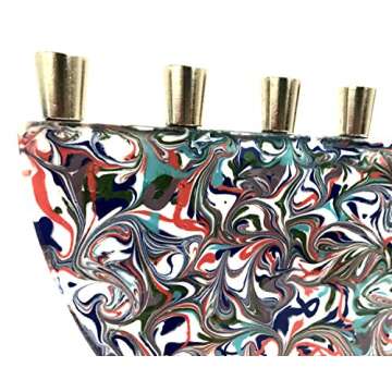 Tamara Baskin Art Glass Art Glass Tie Dye Menorah Hand Made in The USA