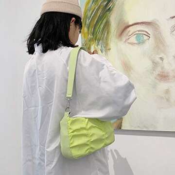 Mysmeir Solid Color Pleated Armpit Bag Oxford Water-resistant Western Style Shoulder Bag for Women (green)