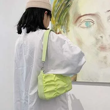 Mysmeir Solid Color Pleated Armpit Bag Oxford Water-resistant Western Style Shoulder Bag for Women (green)