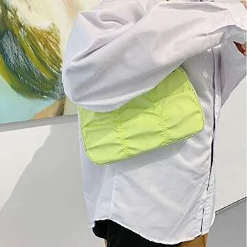 Mysmeir Solid Color Pleated Armpit Bag Oxford Water-resistant Western Style Shoulder Bag for Women (green)