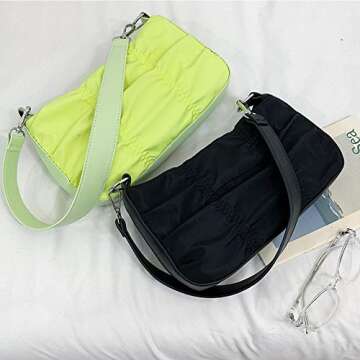 Mysmeir Solid Color Pleated Armpit Bag Oxford Water-resistant Western Style Shoulder Bag for Women (green)