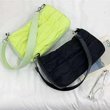 Mysmeir Solid Color Pleated Armpit Bag Oxford Water-resistant Western Style Shoulder Bag for Women (green)