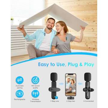 Dual Wireless Microphone for iPhone iPad, Professional Wireless Lavalier Microphone for Video Recording, Clip On Lapel Mic for YouTube/Interview/Vlog/Presentation/Facebook Live