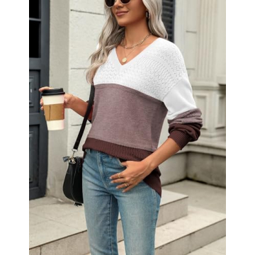Zeagoo Womens Sweaters Casual Long Sleeve V Neck Lightweight Crochet Pullover Sweater Tops Multicolored Small