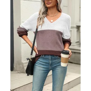 Zeagoo Womens Sweaters Casual Long Sleeve V Neck Lightweight Crochet Pullover Sweater Tops Multicolored Small