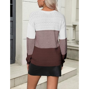 Zeagoo Womens Sweaters Casual Long Sleeve V Neck Lightweight Crochet Pullover Sweater Tops Multicolored Small