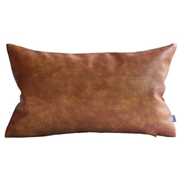 Kdays Brown Faux Leather Lumbar Pillow Cover 12x20