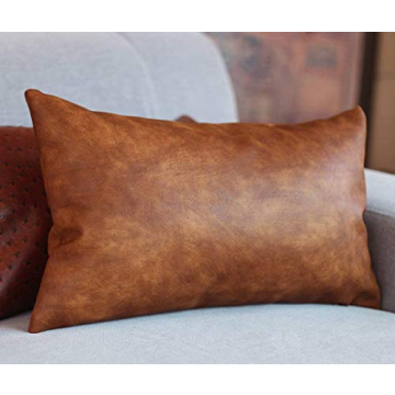 Kdays Brown Faux Leather Lumbar Pillow Cover 12x20