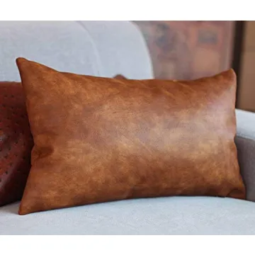 Kdays Brown Faux Leather Lumbar Pillow Cover 12x20
