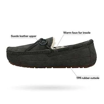 DREAM PAIRS Men's House Slippers Moccasin Indoor Outdoor Fuzzy Furry Loafers Suede Leather Warm Comfortable Shoes