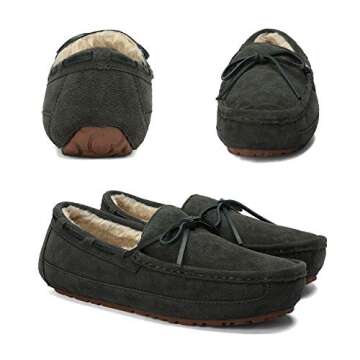 DREAM PAIRS Men's House Slippers Moccasin Indoor Outdoor Fuzzy Furry Loafers Suede Leather Warm Comfortable Shoes