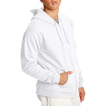 Hanes Men's Full-Zip Eco-Smart Hoodie, white, X Large
