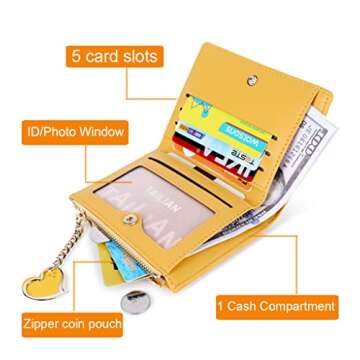 Sunwel Fashion Small Wallet with Heart Pendant Bifold Wallet Zipper Pocket Cash Card Holder Coin Pur...