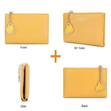 Sunwel Fashion Small Wallet with Heart Pendant Bifold Wallet Zipper Pocket Cash Card Holder Coin Purse for Women Girls (PINK)