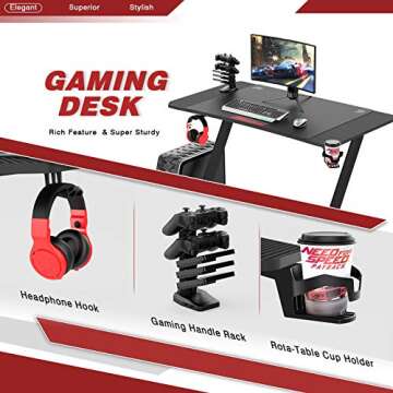 Vitesse Gaming Desk Racing Style Computer Desk with Free Mouse pad, Z-Shapped Professional Gamer Game Station with USB Gaming Handle Rack, Cup Holder & Headphone Hook (Carbon Fiber Black, 44 inch)