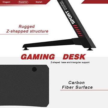 Vitesse Gaming Desk Racing Style Computer Desk with Free Mouse pad, Z-Shapped Professional Gamer Game Station with USB Gaming Handle Rack, Cup Holder & Headphone Hook (Carbon Fiber Black, 44 inch)