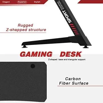 Vitesse Gaming Desk Racing Style Computer Desk with Free Mouse pad, Z-Shapped Professional Gamer Game Station with USB Gaming Handle Rack, Cup Holder & Headphone Hook (Carbon Fiber Black, 44 inch)