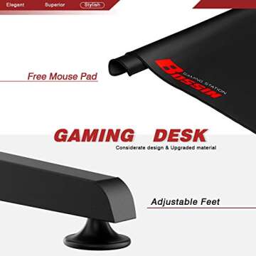 Vitesse Gaming Desk Racing Style Computer Desk with Free Mouse pad, Z-Shapped Professional Gamer Game Station with USB Gaming Handle Rack, Cup Holder & Headphone Hook (Carbon Fiber Black, 44 inch)