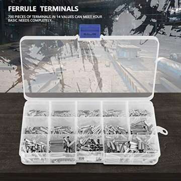 14 Values 10-22 AWG Non-Insulated Ferrule Copper Terminals Assortment Kit for Wire Cable 700Pcs