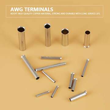 14 Values 10-22 AWG Non-Insulated Ferrule Copper Terminals Assortment Kit for Wire Cable 700Pcs